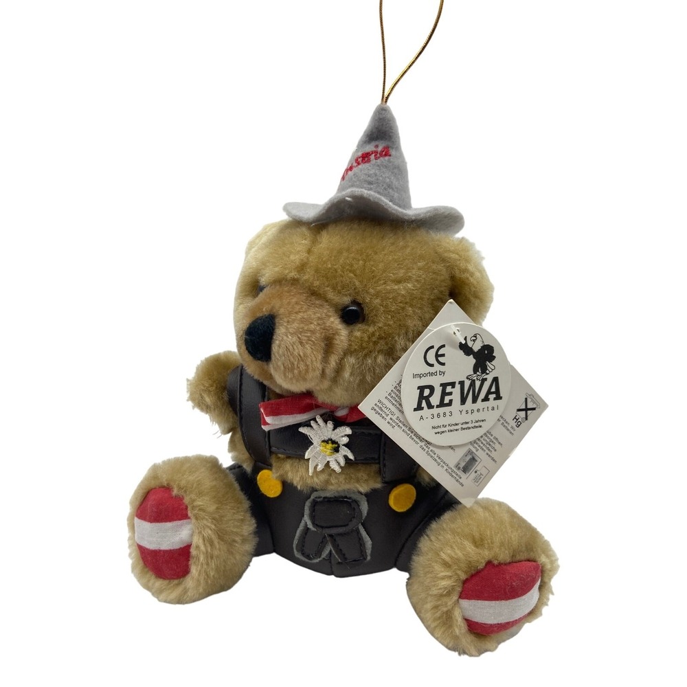 Austria Teddy Bear Plush Souvenir Tyrolean Lederhosen Alpine Hat Edelweiss REWA